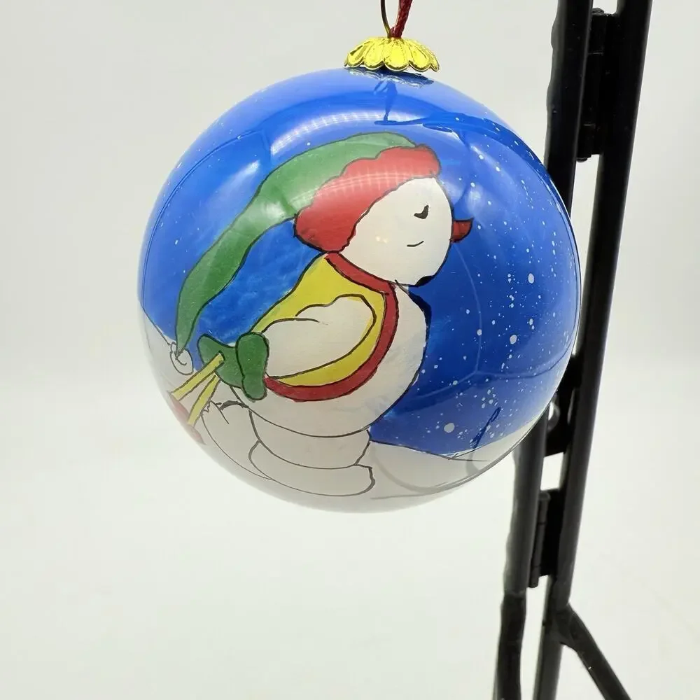 Li Bien INSIDE ART Blown Glas Christmas Ornament Hand Painted Snowman Sled Trees